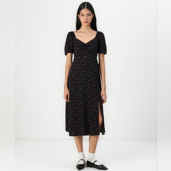 Gap Puff Sleeve Sweetheart Midi Dress Sz.M - Picture 2 of 6